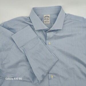 Brooks Brothers Mens 17 34 Blue Stripe Egyptian Cotton Dress Shirt Made in USA